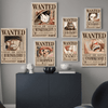 Collection complète de posters WANTED sur mur blanc