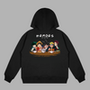 Sweat noir Heroes Anime avec Izuku, Luffy, Goku, Naruto et Tanjiro mangeant des ramens