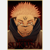 Affiche Jujutsu Kaisen de Sukuna avec regard menaçant, fond sombre, impression HD sur papier kraft sans cadre