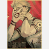 Affiche Jujutsu Kaisen montrant Sukuna contrôlant Yuji, fond rouge, impression kraft vintage sans cadre