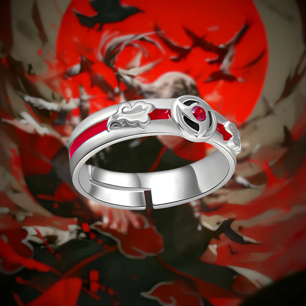 Bague Itachi Uchiha avec symboles Sharingan et Akatsuki
