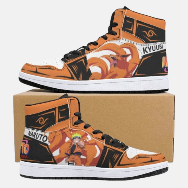 Gros plan sur une basket Madara Ermite, mettant en avant la qualité des coutures et l'artwork inspiré de Naruto.