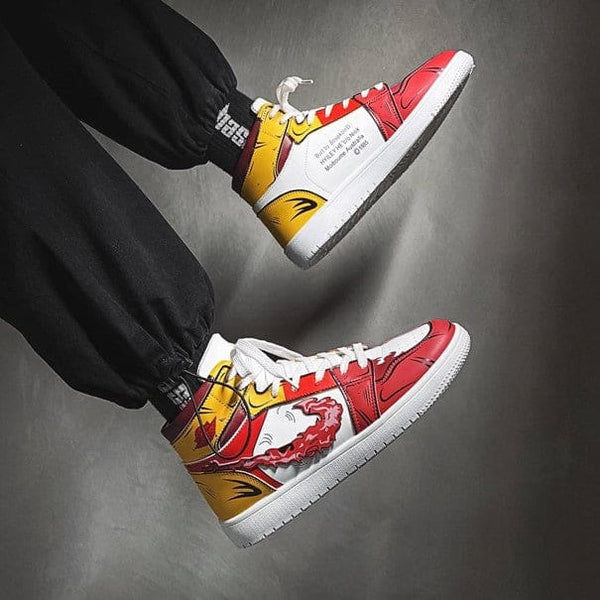 Gros plan sur une basket Rengoku, mettant en avant la qualité des coutures et le design inspiré de Demon Slayer.