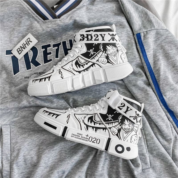 Vue du tissu intérieur des baskets Luffy 3D2Y, montrant le Jolly Roger de l'équipage du Chapeau de Paille.