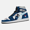 Paire de baskets montantes avec un design "split" de Naruto Uzumaki et Sasuke Uchiwa.