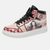 Paire de baskets montantes inspirées de Nezuko Kamado, montrant le design rose de son kimono et l'illustration du personnage.