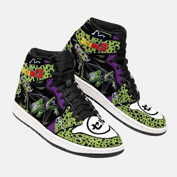 La paire de baskets Perfect Cell, montrant les détails de la chaussure gauche et droite.