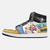 Paire de baskets montantes inspirées de Sanji, montrant le design jaune et bleu et l'illustration du personnage.