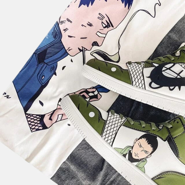 Baskets Shikamaru Nara de Naruto portées, montrant leur style streetwear et leur coupe