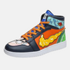 Paire de baskets montantes inspirées de Son Goku, montrant le design orange et bleu et l'illustration du personnage en Super Saiyan.