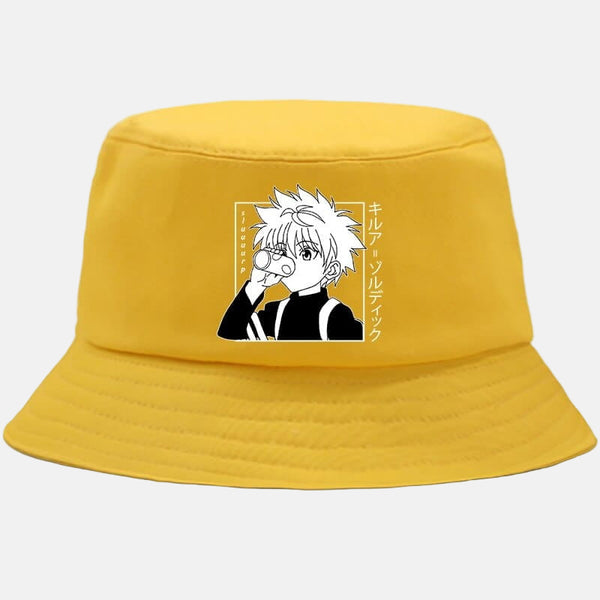 Bob jaune avec le portrait graphique de Kirua Zoldyck.
