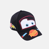 Casquette enfant noire avec le visage de Flash McQueen et le logo Rust-eze sur le côté.