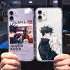 Collection de coques pour iPhone de Jujutsu Kaisen, montrant les modèles de Yuji & Megumi à côté de celui de Satoru Gojo.