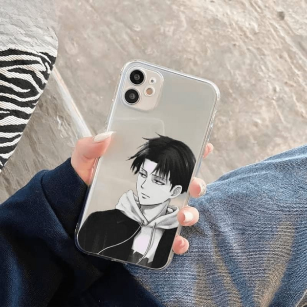 Coque pour iPhone avec un portrait élégant et coloré de Livaï Ackerman de l'Attaque des Titans, tenue en main.