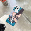 Coque pour iPhone avec un dessin stylisé de Satoru Gojo sur un fond cosmique bleu, de l'anime Jujutsu Kaisen.