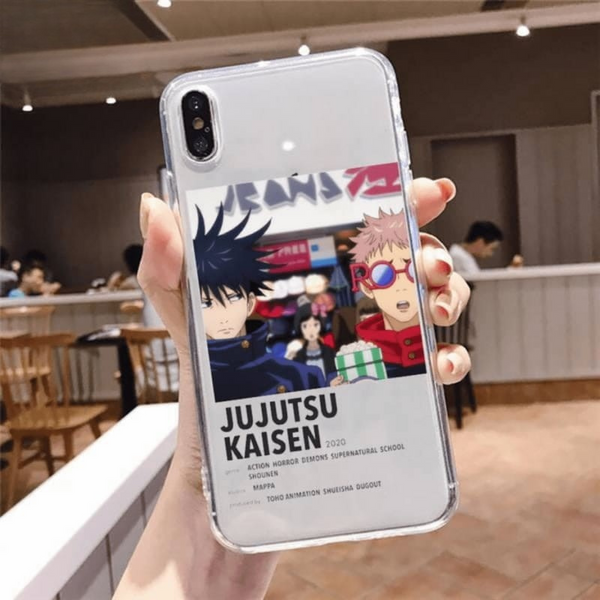 Coque pour iPhone avec une illustration du duo Yuji Itadori et Megumi Fushiguro de l'anime Jujutsu Kaisen.