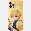 Vue de face de la coque de Zenitsu Agatsuma, montrant le design stylé et l'illustration du personnage.
