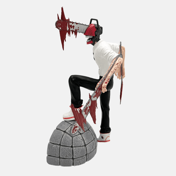 Figurine Chainsaw Man Action Figure - Vue de profil accentuant la pose et la tronçonneuse sur la tête