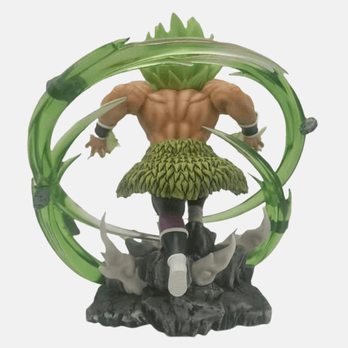 Vue de profil de la figurine Broly Super Saiyan Légendaire 16cm, montrant l'effet d'aura et sa musculature.
