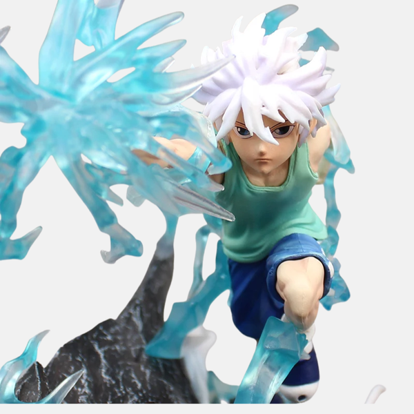 Vue arrière de la figurine diorama de Kirua et Gon, montrant les détails de l'aura de Nen de Gon et la posture de Kirua.