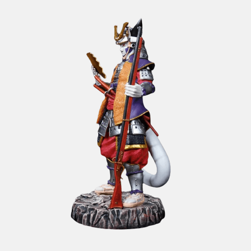 Vue de profil de la figurine Freezer Samurai 20cm, montrant les détails de l'armure violette et du katana.