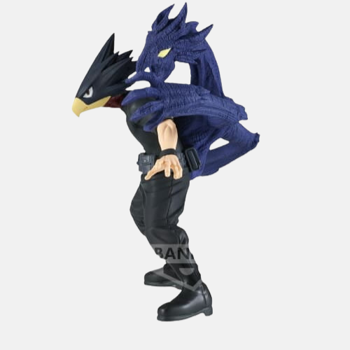 Vue latérale de la figurine de Fumikage Tokoyami, montrant comment Dark Shadow s'enroule autour de lui pour le protéger et attaquer.