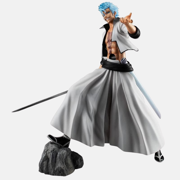Figurine de Grimmjow Jaegerjaquez, la Sexta Espada de Bleach, dans sa pose arrogante, main sur son Zanpakutō.