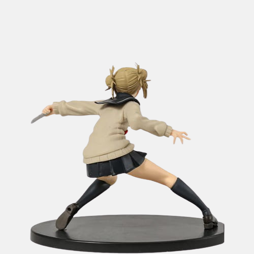 Vue latérale de la figurine de Himiko Toga, montrant les détails de son uniforme et la manière dont elle tient son arme.