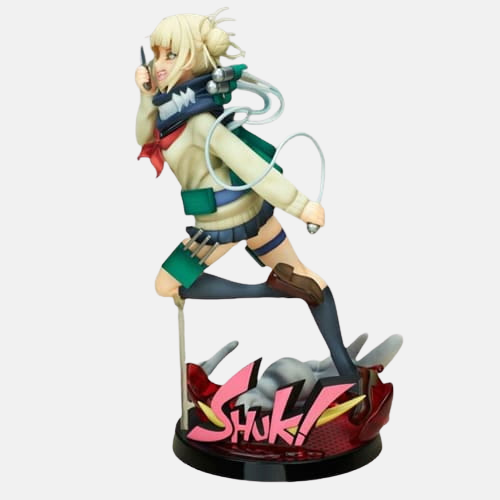 Plan rapproché sur le visage extatique de Himiko Toga, les yeux brillants de folie joyeuse.