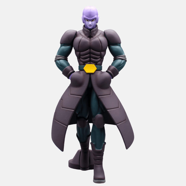 Figurine de Hit, l'assassin de l'Univers 6 (Dragon Ball Super), vue de face dans sa tenue de combat violette.
