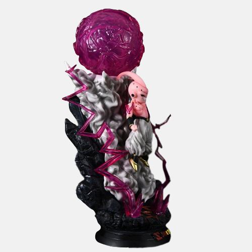 Vue de profil de la figurine Kid Buu Majin Blast 25cm, montrant l'effet d'énergie rose.