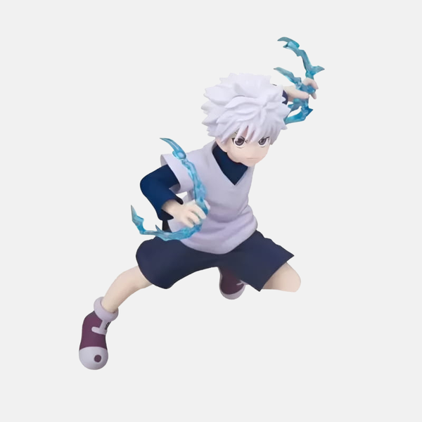 Figurine de Kirua Zoldik (16cm), vue de face, en posture d'attaque avec sa main droite chargée d'électricité bleue translucide.