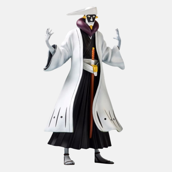Figurine de Mayuri Kurotsuchi, le Capitaine de la 12ème Division de Bleach, dans sa tenue et son maquillage iconiques.