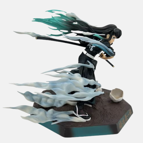 Vue de profil de la figurine de Muichiro Tokito montrant la vitesse de la pose.