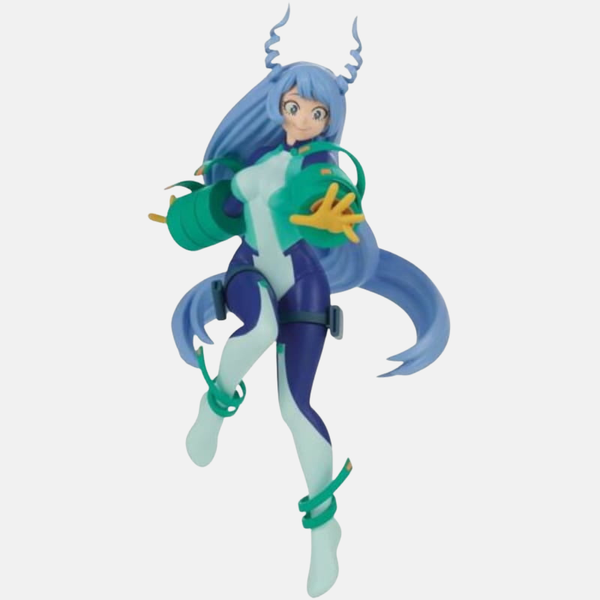 Figurine de Nejire Hado de My Hero Academia, flottant en l'air, propulsée par des ondes de choc en spirale.