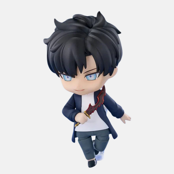 Figurine Nendoroid de Sung Jin-Woo dans une pose standard, montrant les détails de sa tenue