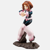 Figurine d'Ochaco Uraraka de My Hero Academia, en tenue de héros, debout les mains sur les hanches avec une expression déterminée.