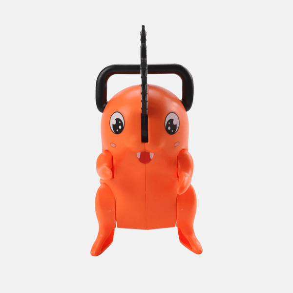 Figurine Pochita - Vue de profil accentuant la lame de la tronçonneuse sur la tête