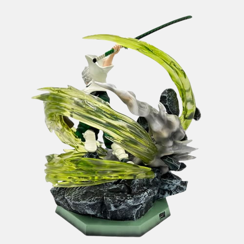 Vue de profil de la figurine Sanemi au milieu de la tempête.