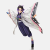 Figurine de Shinobu Kocho, le Pilier de l'Insecte de Demon Slayer, dans une pose de combat aérienne, imitant un papillon en vol.