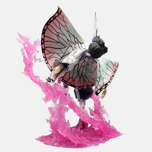 Vue de profil de la figurine Shinobu en plein vol.