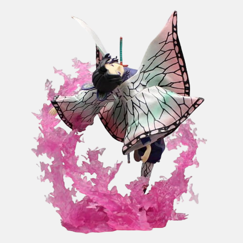 Vue du dessus de la figurine, montrant l'agencement des papillons et des fleurs.