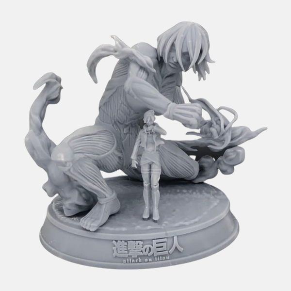 Vue de profil de la figurine du Titan Féminin, accroupie et prête à frapper.