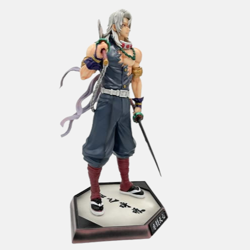 Gros plan sur le visage concentré d'Uzui Tengen en combat.