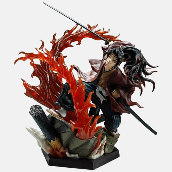 Vue de dos de la figurine Yoriichi montrant le dragon de feu.