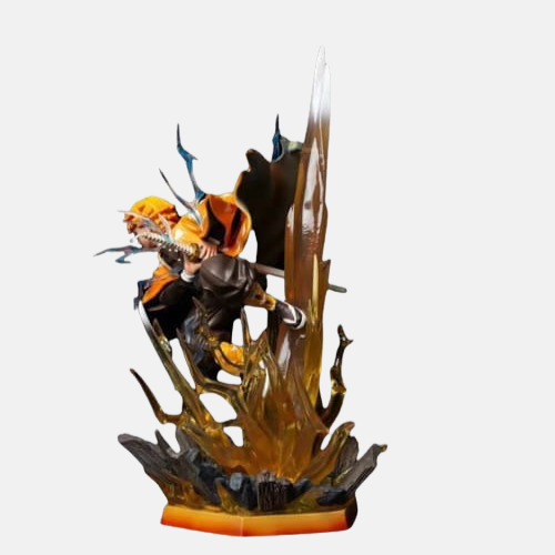 Vue de dos de la figurine Zenitsu montrant le dragon de foudre.