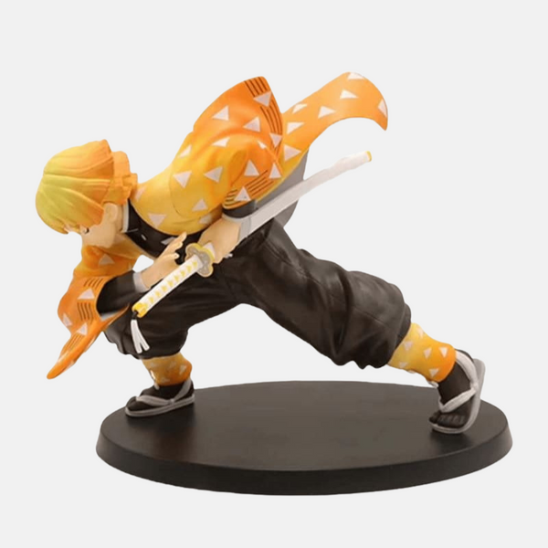 Figurine de Zenitsu Agatsuma de Demon Slayer en posture Iaidō, accroupi et main sur son sabre.