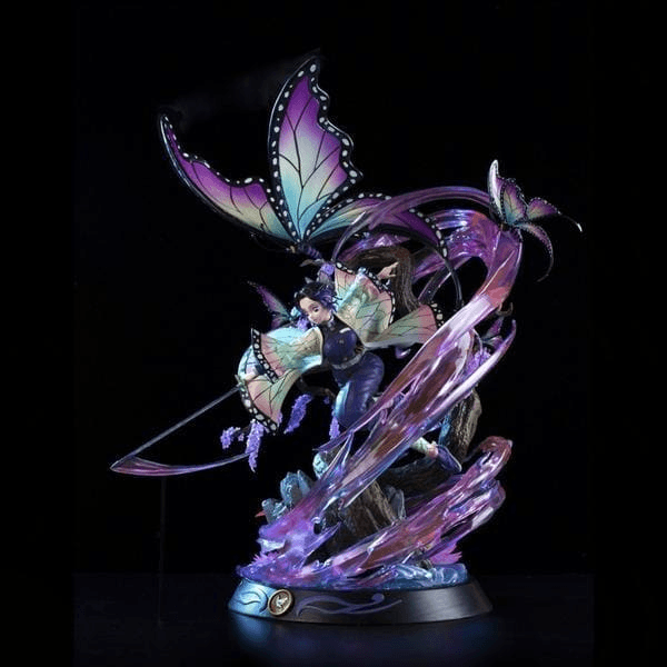 posture de shinobu kocho en plein saut, vue profil gauche