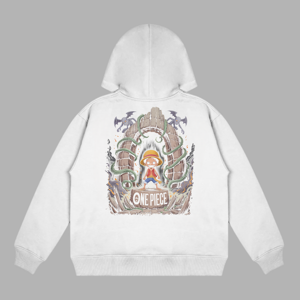 Hoodie Luffy Portail Mystique noir, face avant avec logo Figurine Geek, One Piece