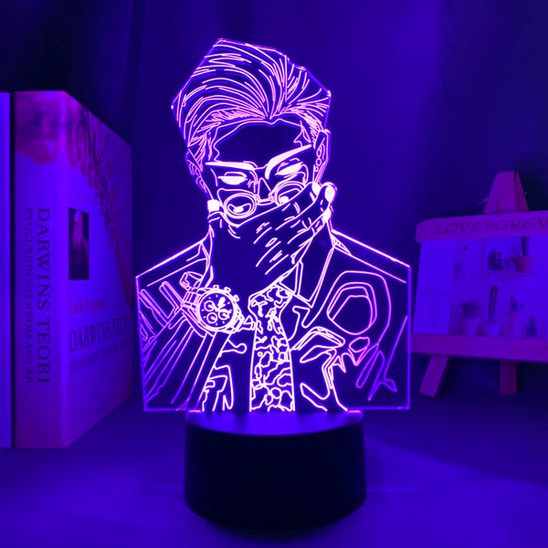 Lampe LED Kento Nanami en lumière violette avec effet 3D sur socle noir